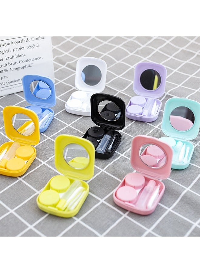 مجموعة مكونة من 4 حافظات عدسات لاصقة ملونة مع مرآة، متينة، مضغوطة، محمولة، مجموعة تخزين للنقع (الألوان عشوائية) - Image 4